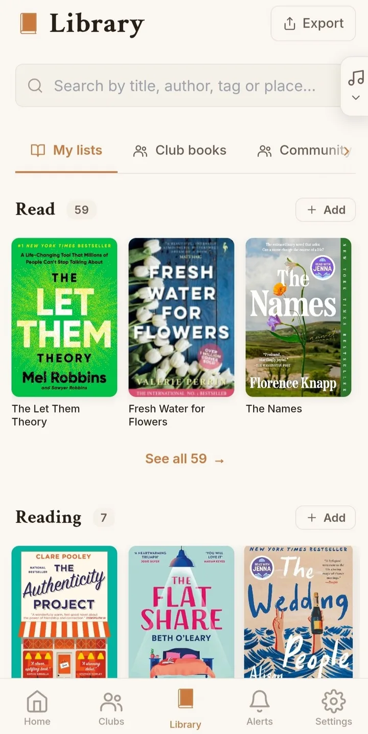 Library: Read and Reading lists with covers