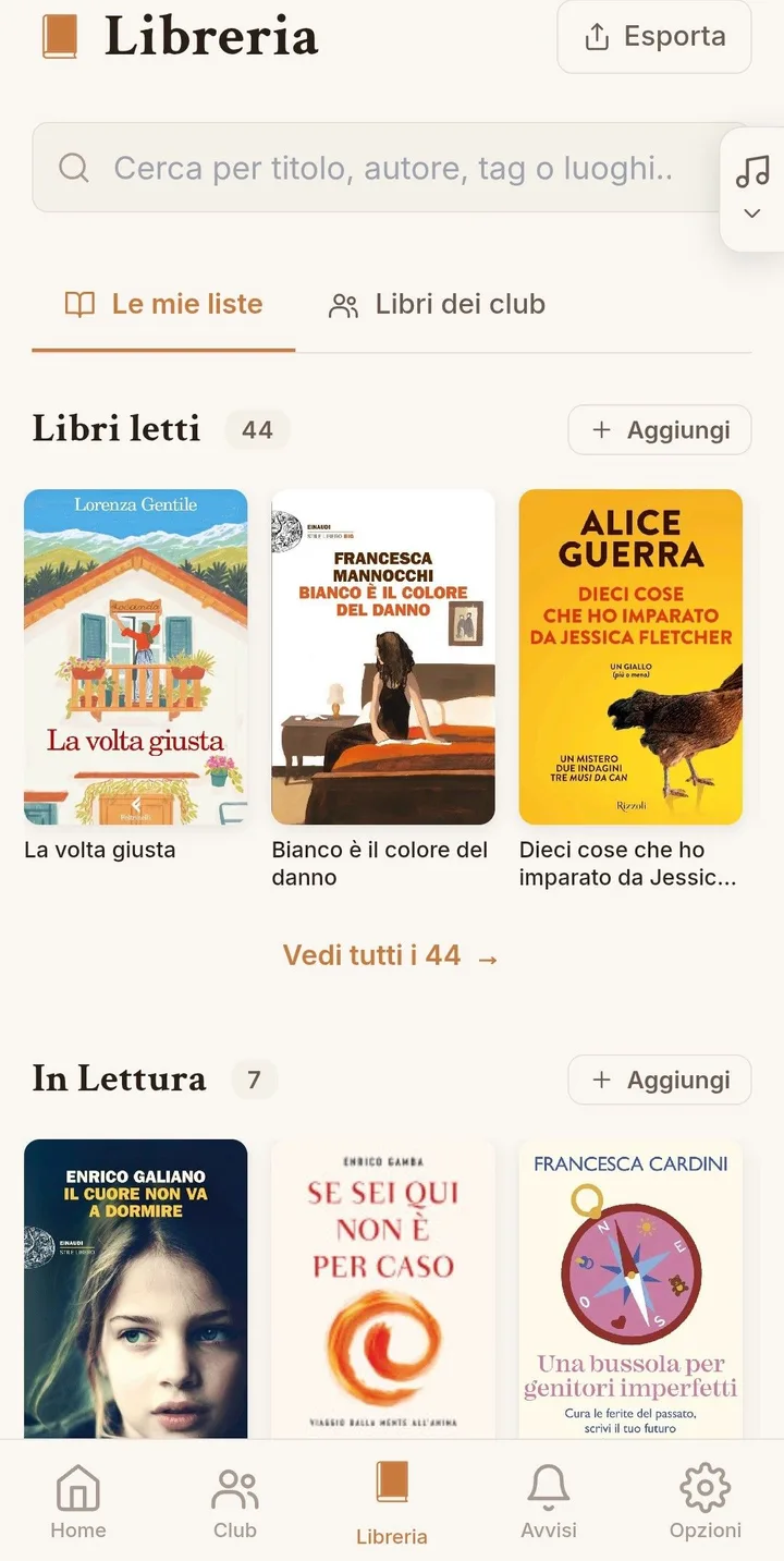 Libreria: liste Letti e In lettura con le copertine