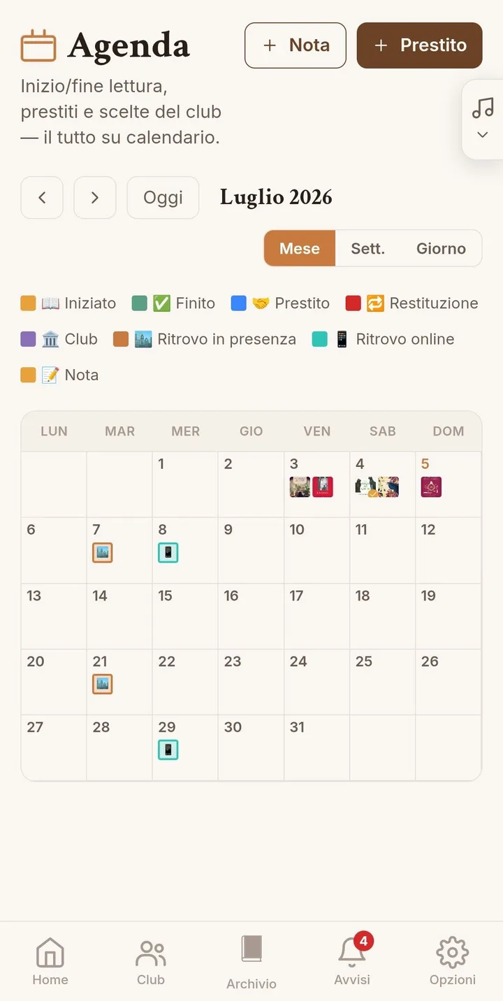 Agenda del mese con legenda